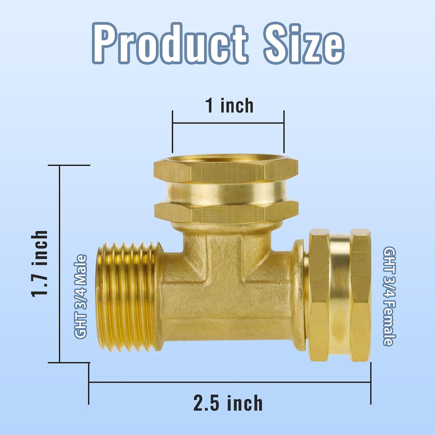 Angry Pony Garden Hose Tee,GHT 3/4 Female x Female x Male Hose Tee for Lawn | for Irrigation/Sprinkler/Patio and Outdoor Watering,2 Way,Heavy-duty Brass,Standard Thread,Wide Flow,Quick Connect,Leakproof