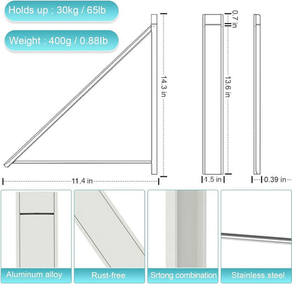 No Drill Wall Mounted Drying Rack 65 lb Aluminum, White | Wall rack folds flat to 0.39 inch. Holds 8-11 shirts. Pearl white finish for apartment, bathroom, RV, dorm.