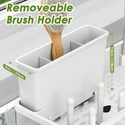Sink Caddy Organizer, Kitchen Sponge Holder for Sink with Quick Drain Tray & Detachable Towel Rack, Sturdy Rustproof Kitchen Countertop Organizer for Sponge Soap Dispenser (White)