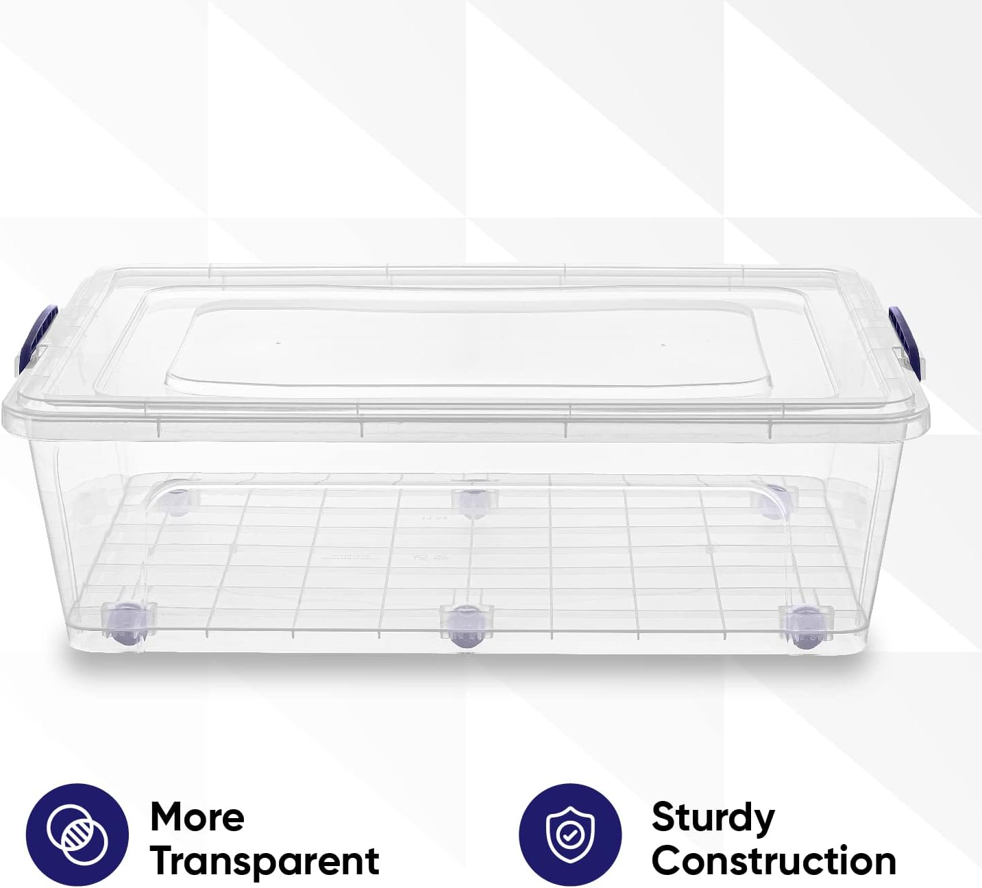 Superio Under Bed Storage Containers with Wheels (2 Pack), Flat Clear Storage Bin Stackable Large Storage Latch Box with Lids Store Cloths, Bedding, Linen, For Under The Bed, Garage, Home