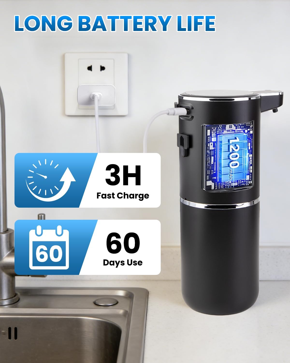 Automatic Liquid Soap Dispenser Touchless, USB Rechargeable Hand Soap Dispenser, 4 Adjustable Volume Levels, IPX5 Waterproof, 12.8oz/380ml Wall Mounted for Bathroom Kitchen Countertop, White