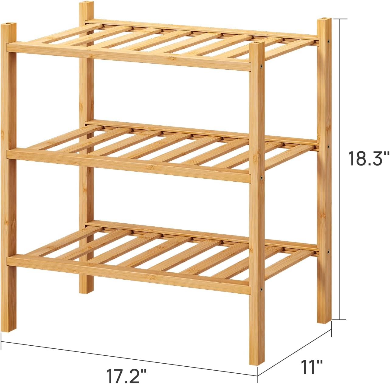 viewcare 3-Tier Black Bamboo Shoe Rack for Entryway, Stackable | Foldable | Natural, Shoe Shelf Storage Organizer for Hallway Closet, Free Standing Shoe Racks for Indoor Outdoor