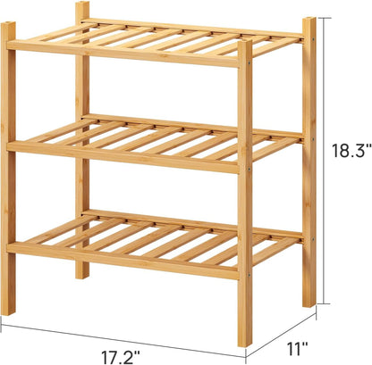 viewcare 3-Tier Black Bamboo Shoe Rack for Entryway, Stackable | Foldable | Natural, Shoe Shelf Storage Organizer for Hallway Closet, Free Standing Shoe Racks for Indoor Outdoor
