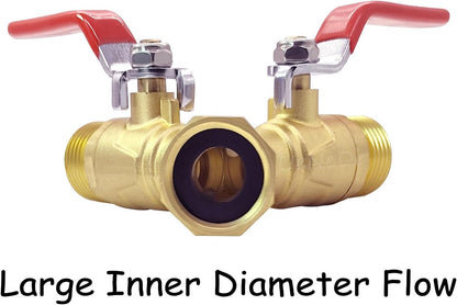 Uenede Brass Full Flow Garden Hose Splitter 3/4" GHT Heavy Duty 2 Way Y Valve Water Hose Shut Off Outdoor Faucet Splitter Connector Adapter with Long Handle