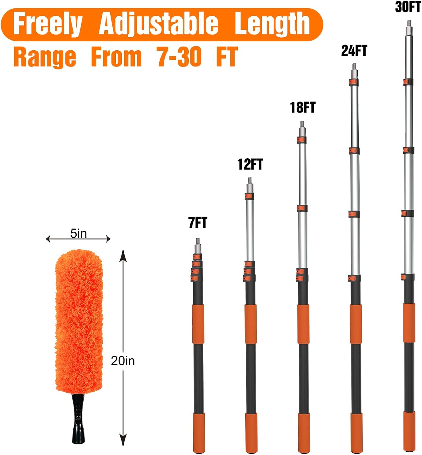 LAANPOLE 26FT Reach Dusters for Cleaning, Ceiling Fan Cleaner Duster with Extension Pole, Wall and Baseboard Cleaner Mop with Handle for Window Cobweb Fan Blade and High Ceiling