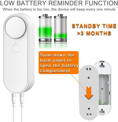 Water Level Leak Alarm with 16.4Ft 2 Sensors,120dB Strobe, Metal | 9V Battery-Powered, Dual Sensors Float Switch and Leak Probe, Adjustable Volume, For Sump Pump Dishwasher Under Sink Basement