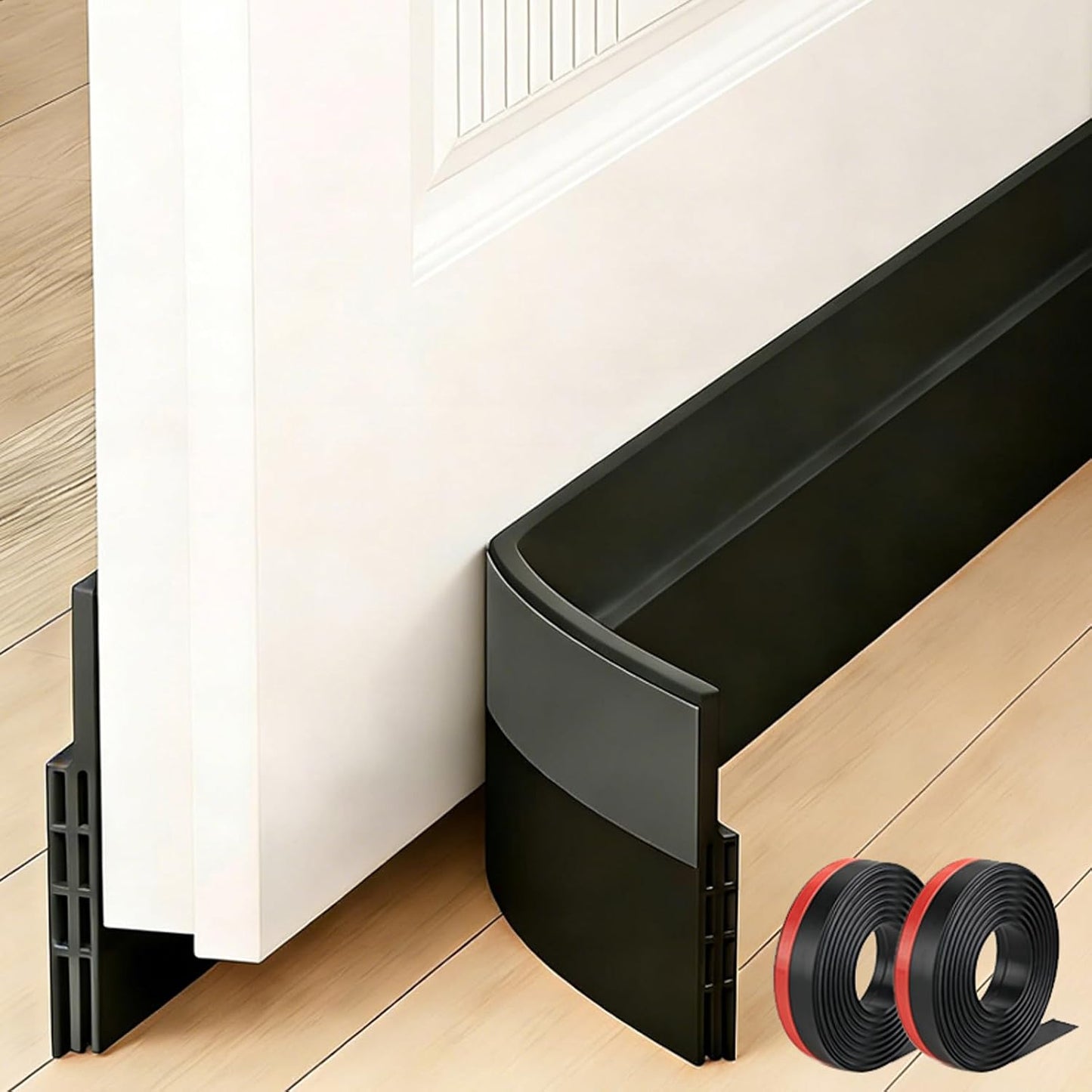 Black Door Draft Stopper 2” W x39”L, Door Bottom Blocker for Exterior/Front Doors, Adjustable Under Door Seal Sweep Weather Stripping, Sound Proofing Door Insulation Strips