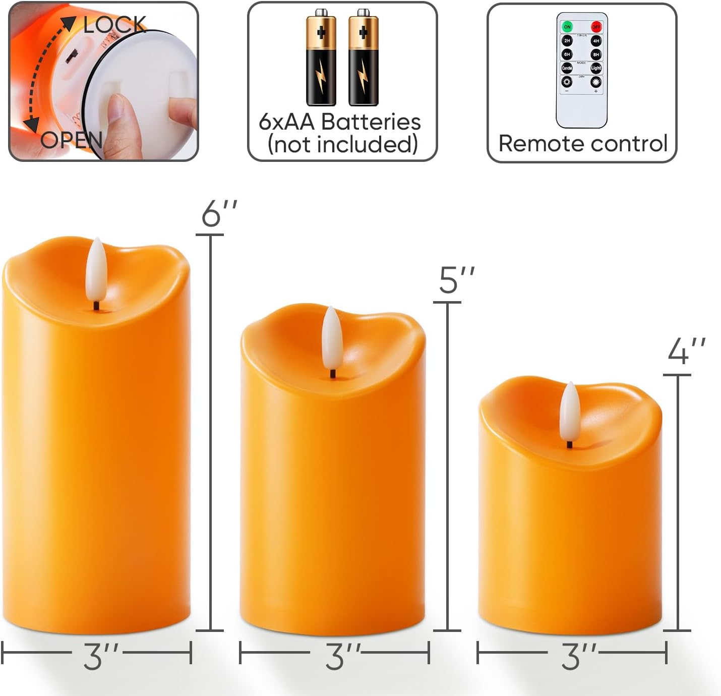 Homemory Black Flameless Candles, Halloween Candles Battery Operated with Remote and Timer, Flickering LED Pillar Candle for Theme Party, Holiday Decor, Set of 3