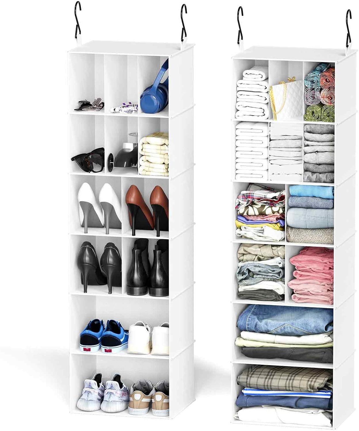 SpaceAid 2 Pack Hanging Closet Organizer and Storage with Dividers, 24 Compartments Hanging Shoe Shelves for Closet, Wardrobe, RV, Garment Rack - Black