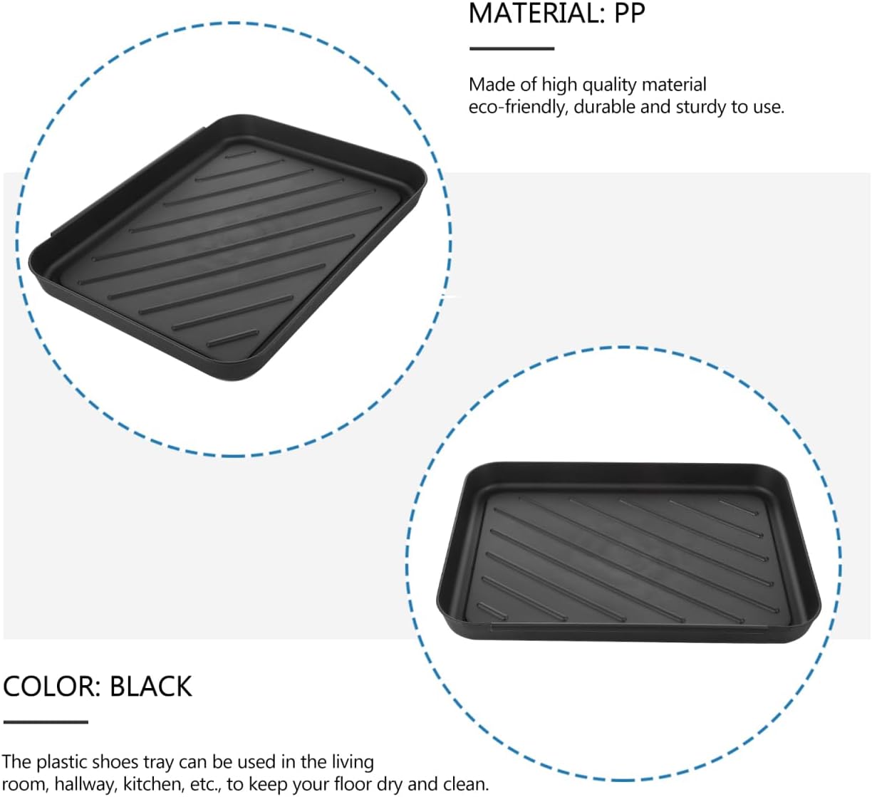 Toddmomy Small Boot Tray for Entryway Indoor: 15.7" x 11.8" Plastic Shoe Tray, Waterproof Dog Food Mat, Multipurpose Drip Plate for Plant, Car Trunk and Mudroom - Black
