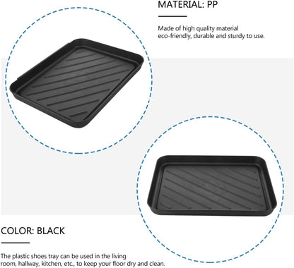 Toddmomy Small Boot Tray for Entryway Indoor: 15.7" x 11.8" Plastic Shoe Tray, Waterproof Dog Food Mat, Multipurpose Drip Plate for Plant, Car Trunk and Mudroom - Black
