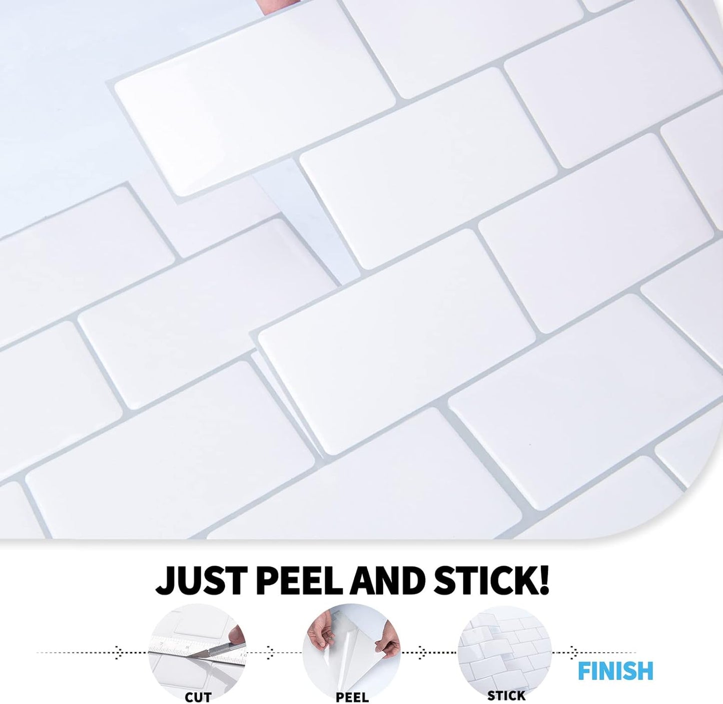 Art3d Premium 10-Sheet Peel and Stick Tile Backsplash - 12"x12" for Kitchen , Bright White