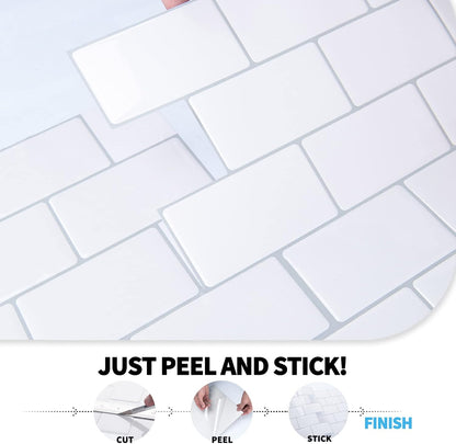 Art3d Premium 10-Sheet Peel and Stick Tile Backsplash - 12"x12" for Kitchen , Bright White
