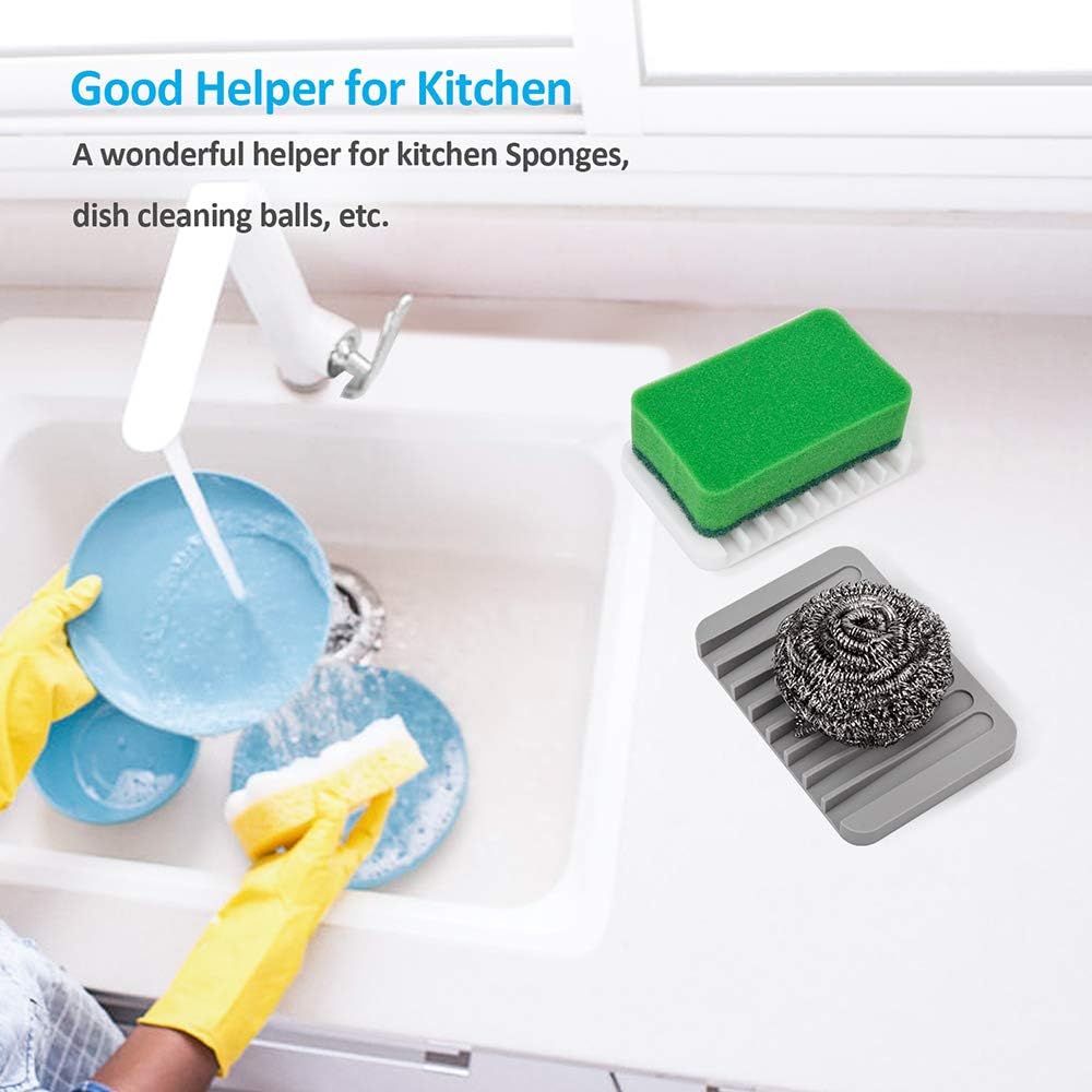4PCS Self-Draining Silicone Bar Soap Dish and Holders for Shower | Easy Clean, Can Extend Soap Life, Premium Sponge Holder for Sink, Kitchen, Bathroom, or Counter, Soap Tray for Shower