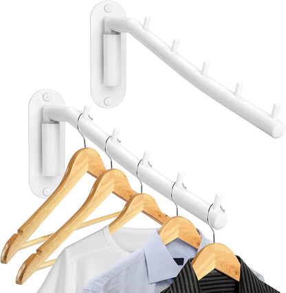 Sumnacon Stainless 2 Pcs Steel Clothes Hanger Rack-Wall Mount Garment Hook with Swing Arm, Sturdy Coat Robe Storage Organizer for Laundry Room Bedrooms Clothing Drying Rack with 5 Hooks, Gold