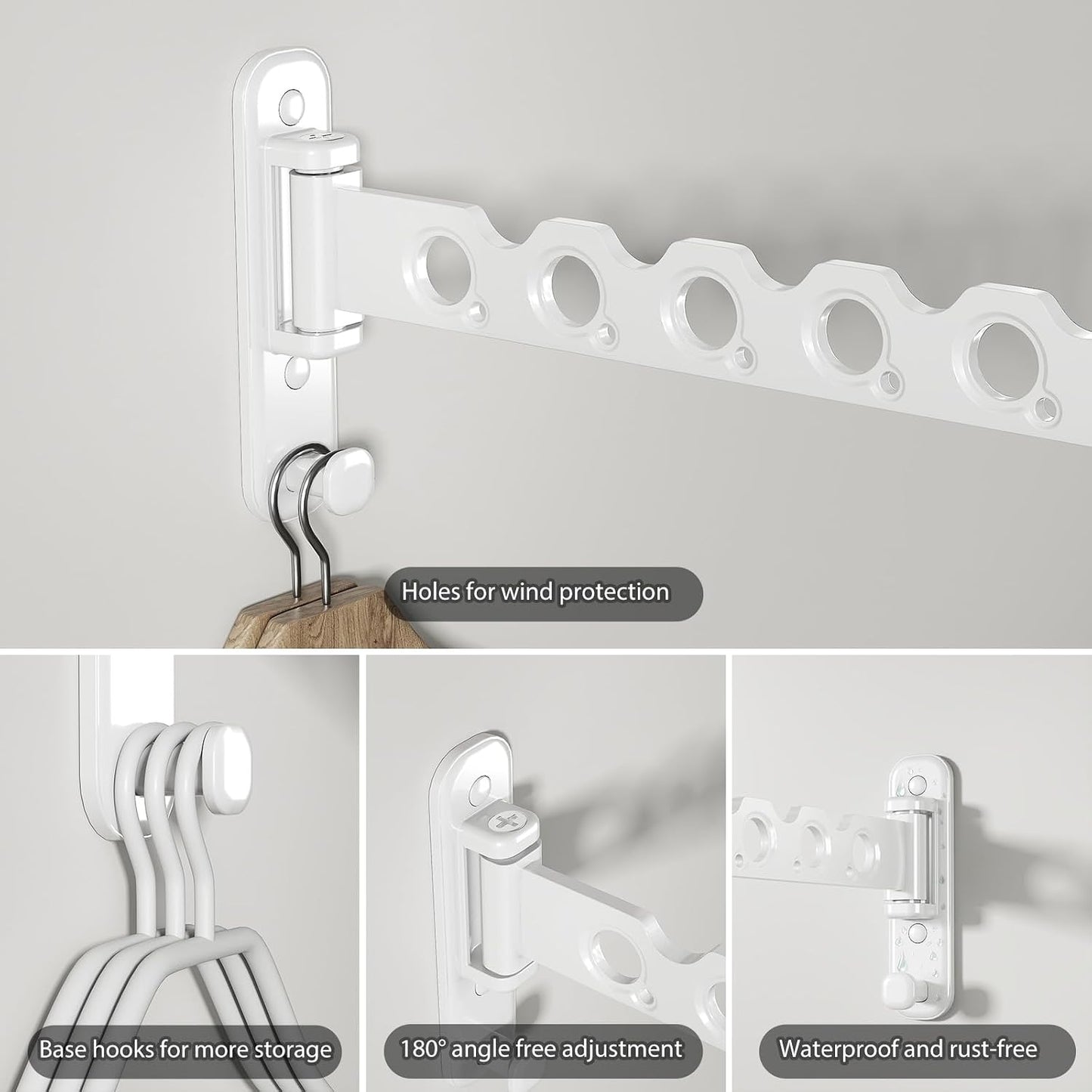 Wall Mounted Clothes Hanger Rack Foldable Drying Rack Hook Folding Indoor for Laundry Room Organization Bedroom Collapsible Racks Perfect for Small Spaces, 6 Hole Black 1 Packs