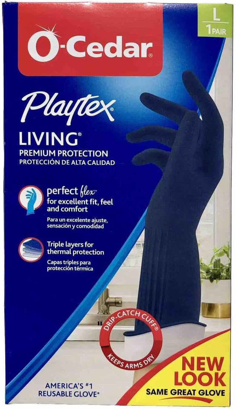Playtex Living Premium Reusable Rubber Cleaning Gloves, Drip Catch Cuffs, Large (Pack of 2) Color may vary