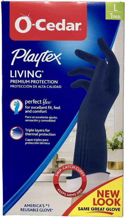 Playtex Living Premium Reusable Rubber Cleaning Gloves, Drip Catch Cuffs, Large (Pack of 2) Color may vary