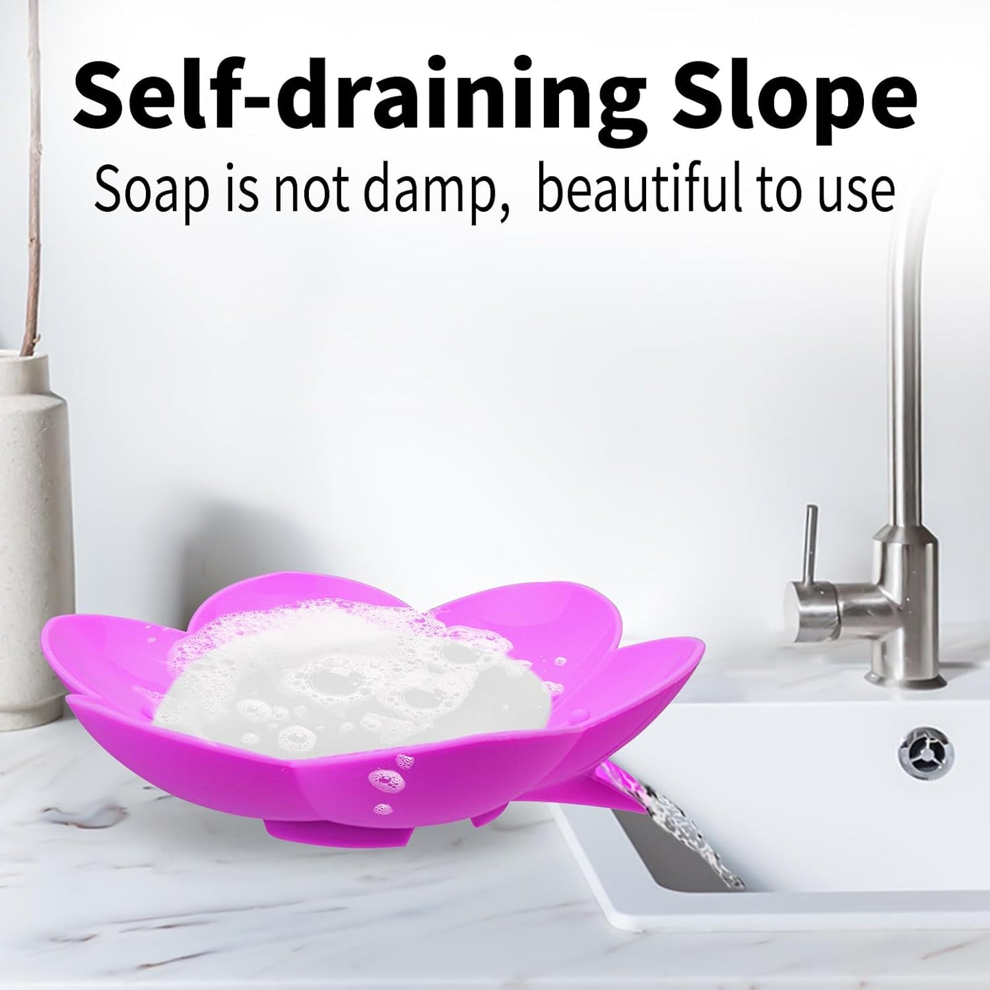 Soap Dishes 2 Pack Self Draining XL Flexible Bar Holder for Shower Steamer, Silicone Flower Soap Saver Tray for Counter Bathtub Sink Bathroom Decor with Drainage -Mirror Surface Easy Clean, Grey/Blue