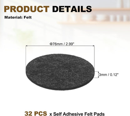 uxcell 32Pcs Non Slip Furniture Pads, 3" Round Self Adhesive Felt Bumpers Noise Reducing Furniture Feet Floor Protector for Chairs Tables Furniture Legs (White 0.2" Thick) - Colors A