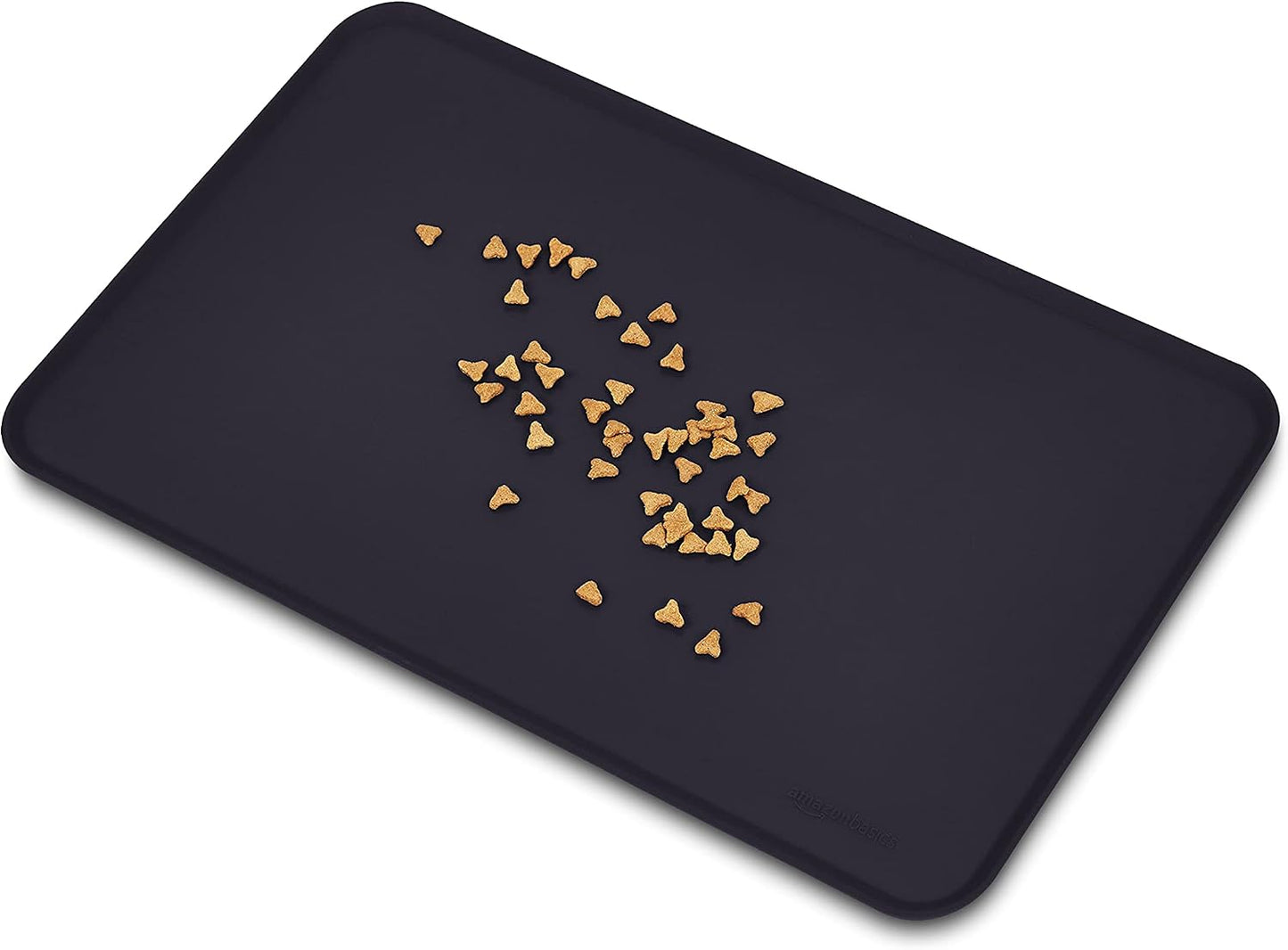 Amazon Basics Waterproof Non-Slip Silicone Pet Feeding Mat with Raised Edges for Food and Water Bowls, Easy to Clean Pet Placemat to Protect Floors, 18.5" x 11.5", Black