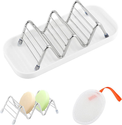 Multi-Purpose Wave Shampoo Bar Holder, Shampoo Bar Holder with Removable Drip Tray & Lather Net, Self Draining Quick Dry Bar Soap Holder for Shampoo Bars & Soap (3-Slot)