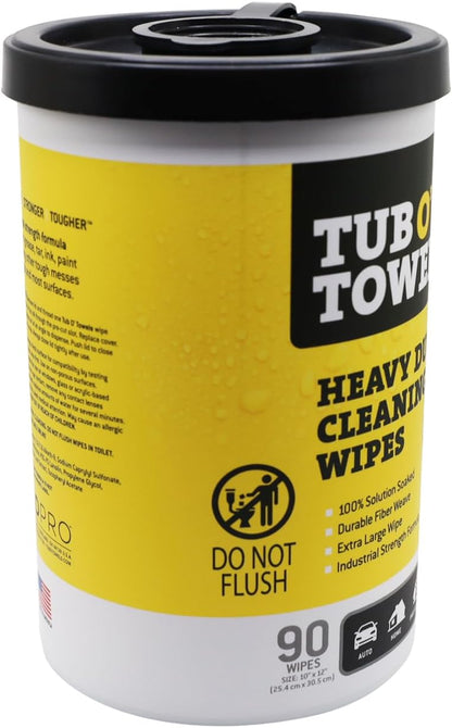 Tub O' Towels Heavy-Duty Multi-Surface Cleaning Wipes, 7" x 8", 40 Count Canister, Removes Grease, Grime, and Tough Stains, Durable Disposable White Wipes for Home, Garage, and Outdoor Cleaning Tasks | industrial-disposable-wipes