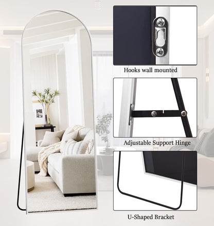 Prywot Arched Full Length Mirror, 70"x26" Free Standing Floor Mirror, Modern Full Body Mirrors with Stand, Wall Mirrors with Aluminum Alloy Frame for Bedroom,Living Room, Gold