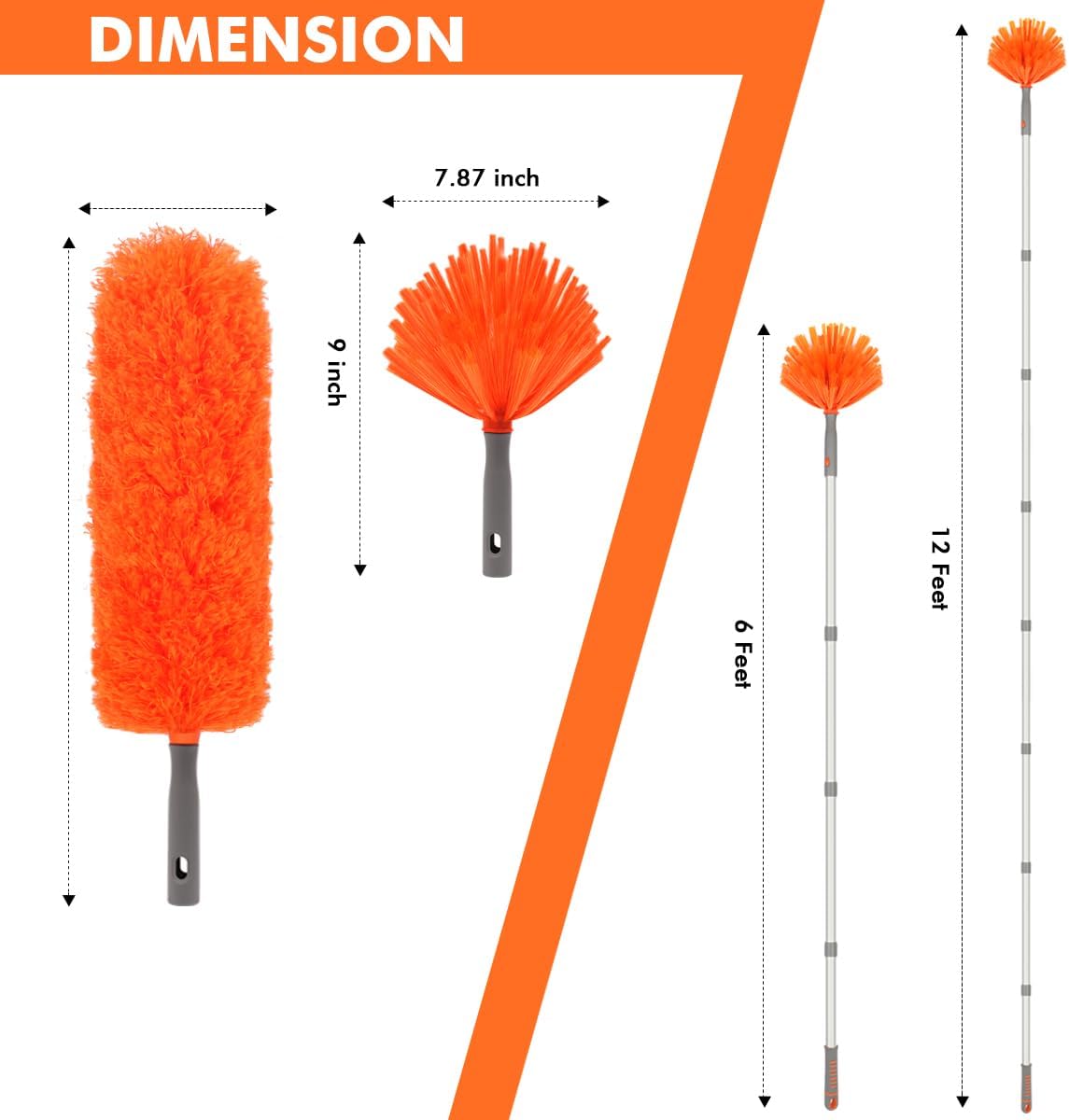 Ceiling Fan Cleaner, Extended Duster with Aluminum Pole, Adjusts 15 to 72 Inch for Cleaning Bookshelves, Window Tops