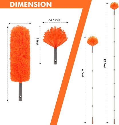 Ceiling Fan Cleaner, Extended Duster with Aluminum Pole, Adjusts 15 to 72 Inch for Cleaning Bookshelves, Window Tops