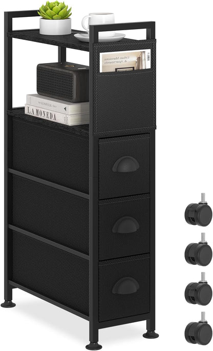 Oppro Small Narrow Side End Table, 2 Drawer Slim Nightstand Bedside Sofa Table with Wheels, Space Saving Rolling Skinny Thin Desk with Storage Bag for Bedroom Living Room Couch Bathroom Dorm