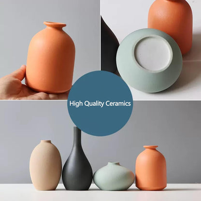 Small Ceramic Matte Vase Set 4 for Modern Home Decor Flower Decoration Office,Bookdesk, Bookshelf, Centerpieces, Tables, Living Room, Dining Table, Bedroom Shelf Entryway Ornament Gift