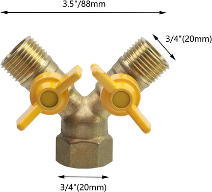 2 Way 3/4 Inch Brass Water Hose Splitter, Washing Machine Splitter Garden Hose Splitter Y Splitter Garden Hose Connectors Adapter Double Tap Dual Faucet Connector
