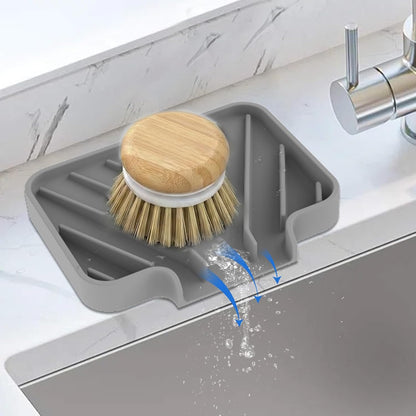 JACZZO Silicone Sponge Holder for Kitchen Sink, (10x4 In) Sink Caddy with Drain Spout, Self Draining Soap Tray & Organizer, Kitchen Accessories,Bathroom Organizer, Easy to Clean (Grey)