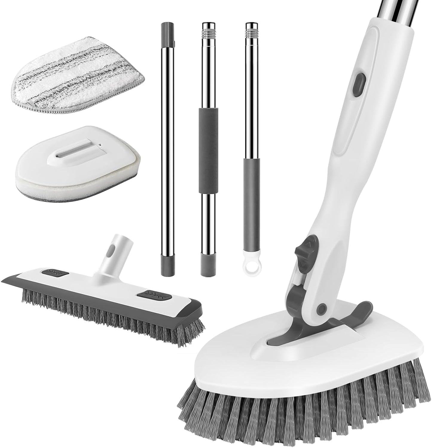 SetSail Tile Tub Scrubber Brush 3-in-1 Shower Scrubber with 52-inch Adjustable Long Handle Shower Cleaner Brush and 3 Detachable Replacement Brush Heads for Cleaning Bathroom Kitchen Walls Tub Tile