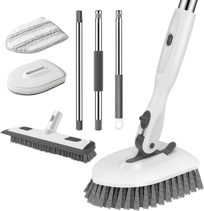 SetSail Tile Tub Scrubber Brush 3-in-1 Shower Scrubber with 52-inch Adjustable Long Handle Shower Cleaner Brush and 3 Detachable Replacement Brush Heads for Cleaning Bathroom Kitchen Walls Tub Tile