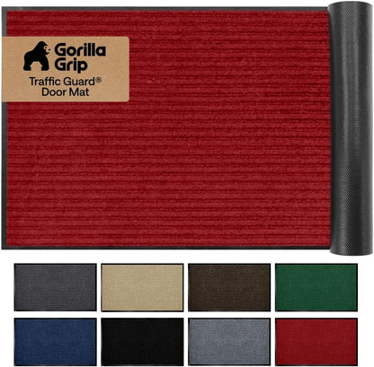 GORILLA GRIP Waterproof Traffic Guard Door Mat, Heavy Duty Entryway Mats, Strong Backing Commercial Utility Rugs for Office Hallway, Garage Floor and Home, Low Profile Carpet Runner, 29x17, Black