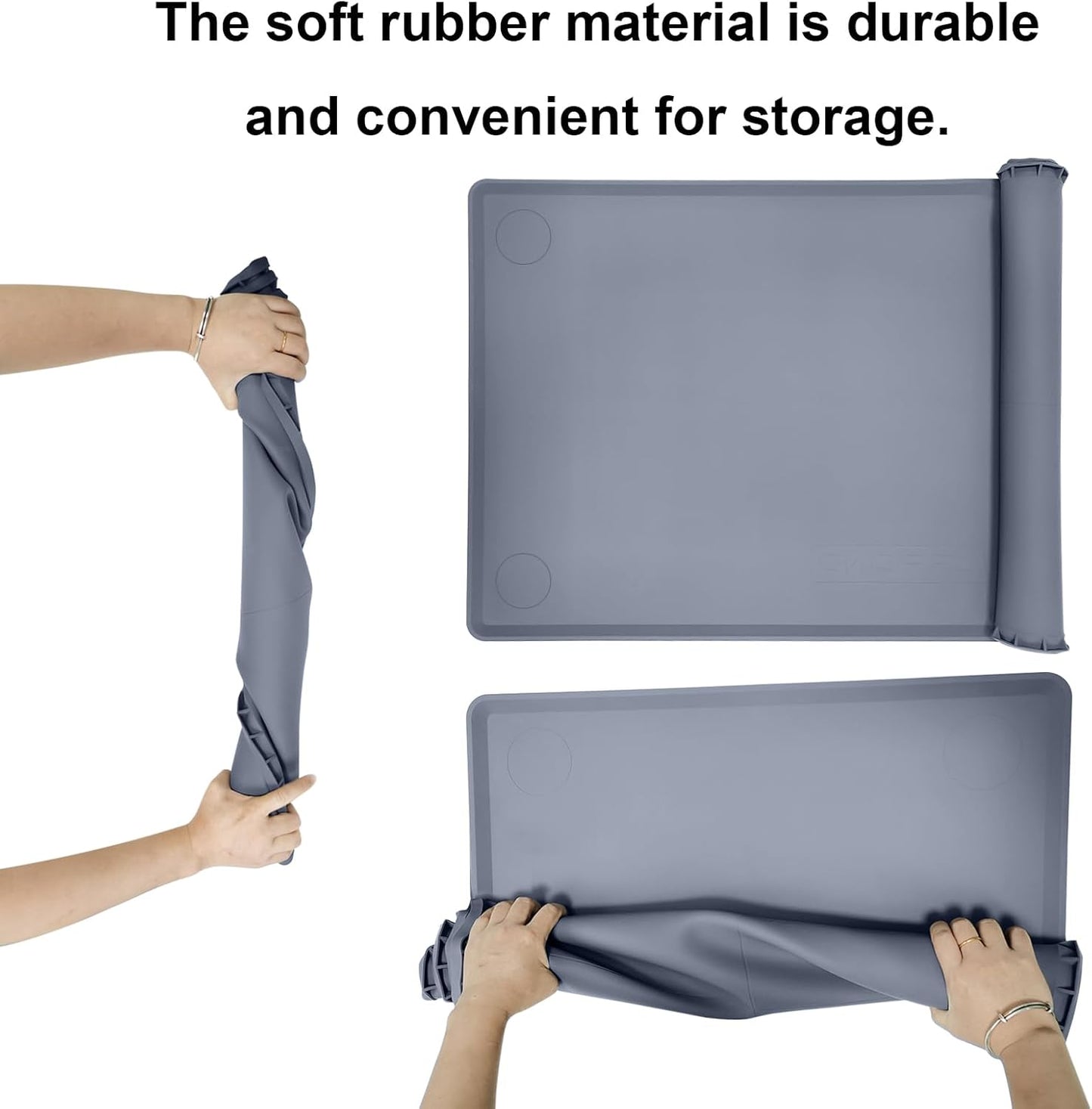 Silicone Waterproof Plant Mat for Indoor Plants & Hydroponic Systems | Non-slip waterproof silicone mat, easy to clean, rolls and folds for compact storage, 0.4" raised edge, 43.3 × 23.6 in, Gray.