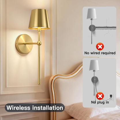 TaoFiaCo Battery Operated Wall Sconces Set of 2, Wireless Wall Sconce with Remote Dimmable Timer, Rechargeable 5200mAh, Cordless Wall Light for Bedroom Living Room, Hallway, Light Decor
