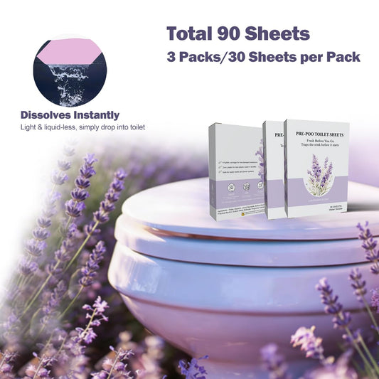 90 Dissolvable Pre-Poo Toilet Sheets Lavender Scent 3 Pack Odor Stopping Sheets Before You Go Toilet Spray Alternative Dissolvable Odor Blocking Travel Bathroom Essentials Also for Floor Cleaning