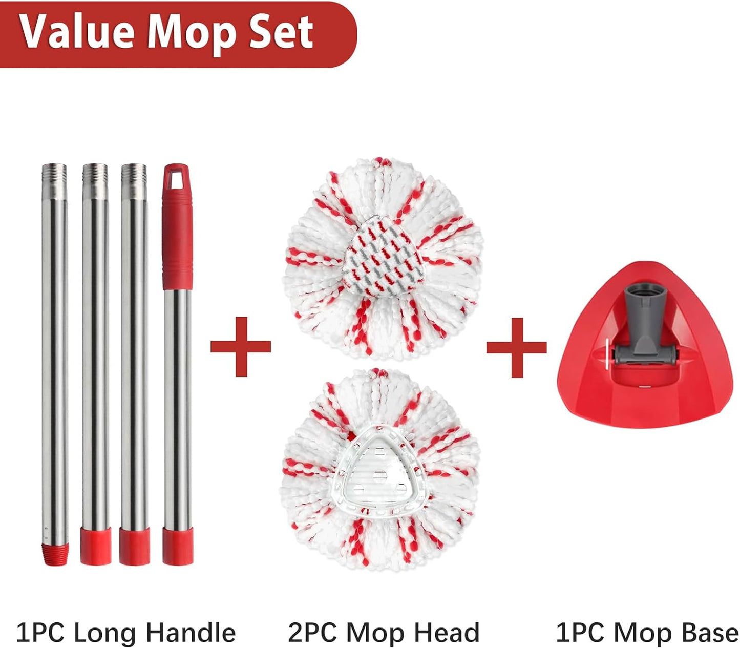 2 Spin Mop Head Replacement, 1 Base, 1 Mop Handle (30-58in) Combo Mops Set Compatible with OCedar EasyWring RinseClean Microfiber Mops (White (1-Tank System))