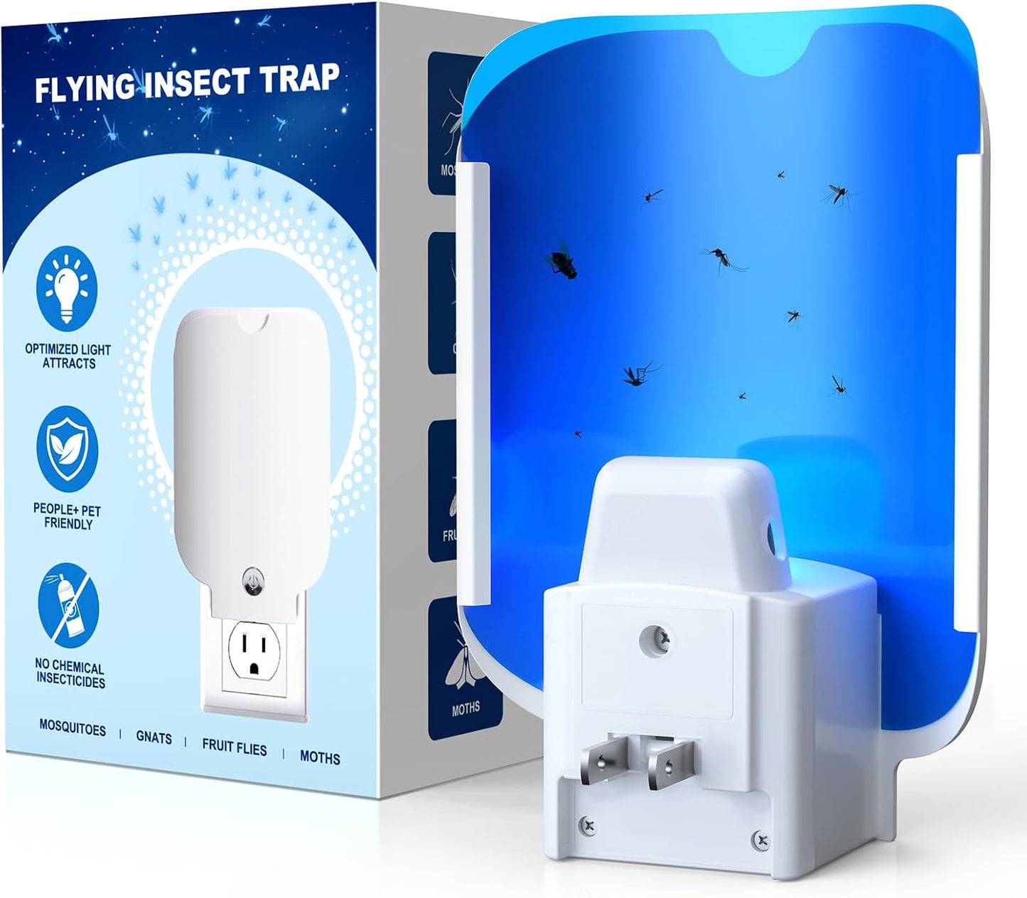 ANTI-BRUMM Flying Insect Trap, Fruit Fly Trap Plug in Bug Catcher, Bug Light Trap Indoor Fly Trap for Home Mosquito Indoor Killer, Light Attract & Safer Sticky Trap (1 Device + 5 Refills), white