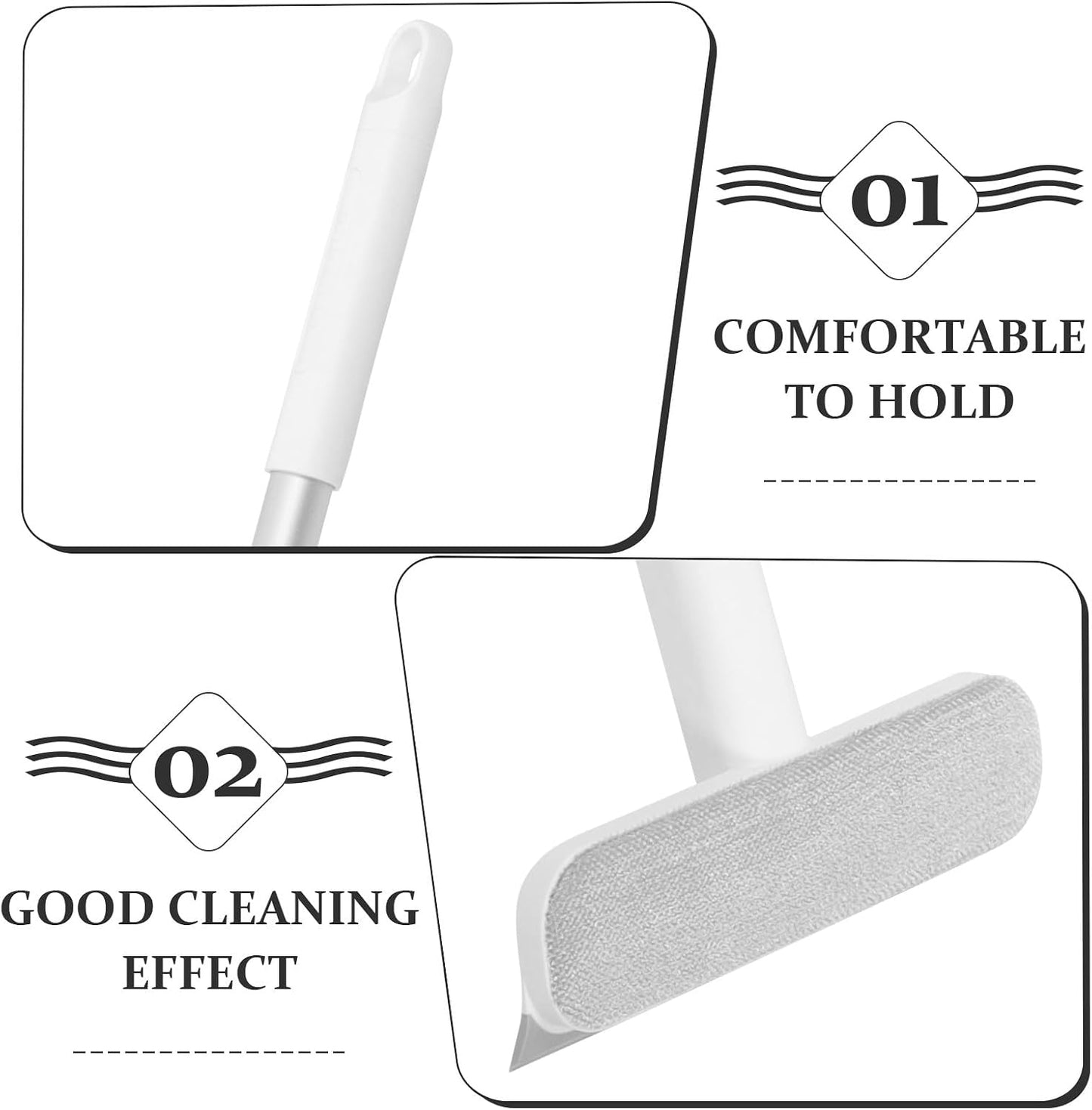 Multipurpose Window Squeegee with Double-Sided Glass and Screen Brush, Aluminum Alloy Frame, Small Home Glass Door and Shower Squeegee for Cleaning, White