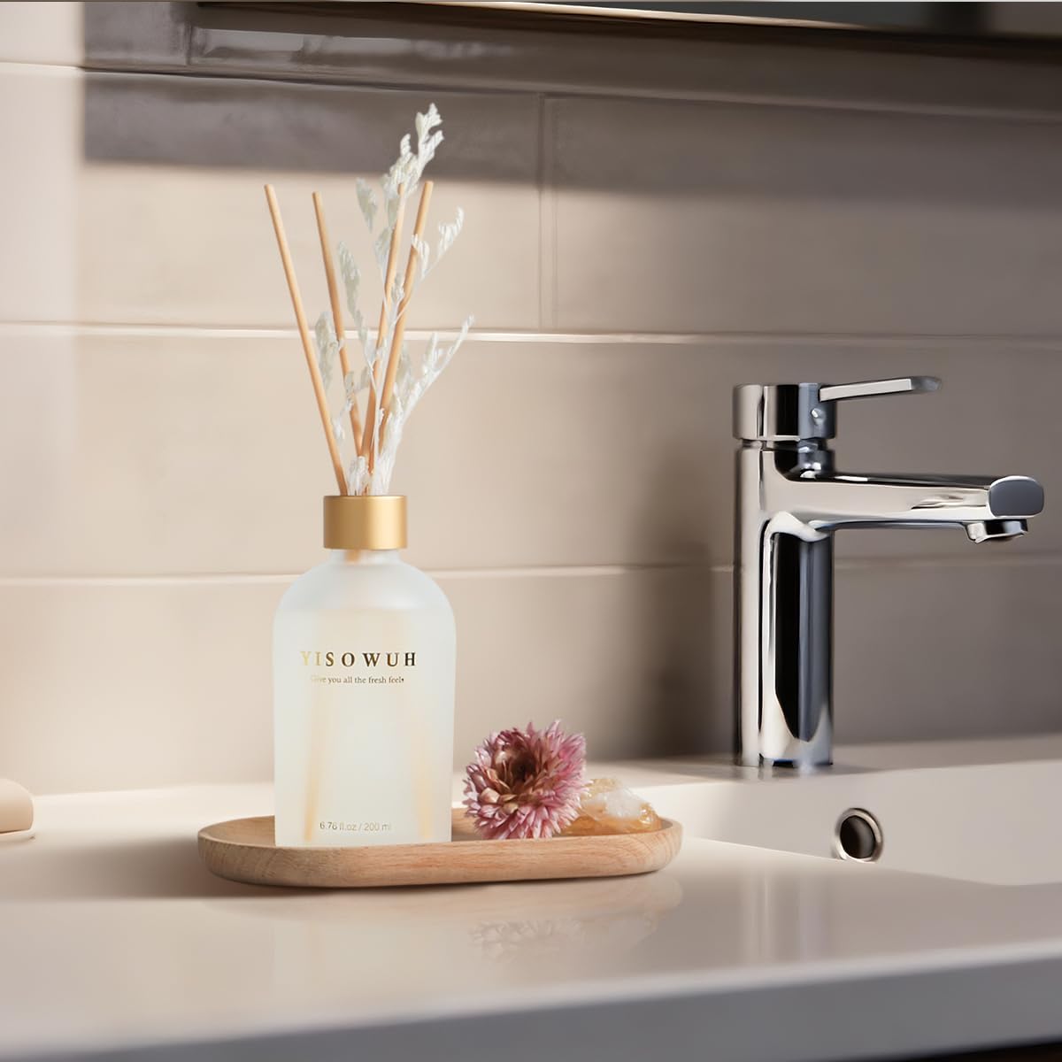 Reed Diffuser - Jasmine Tea - 200ml Reed Diffuser Set with Essential Oils and 8 Reeds, Long-Lasting Fragrance for Home, Bathroom, Bedroom, Room, Decor