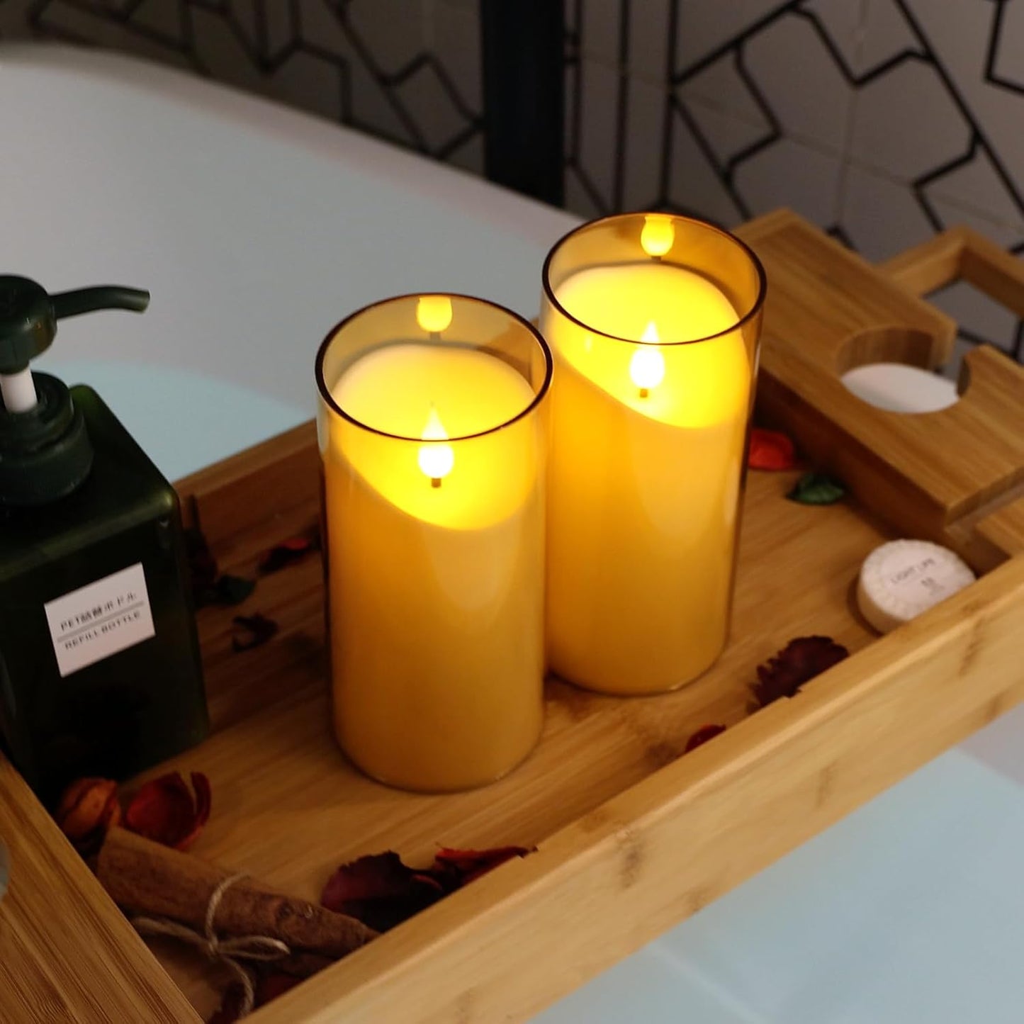 NURADA Flameless Candles with Remote Timer - Glass Real Wax 3D Wick LED Pillar Votive Candle Set Battery Operated Flickering Light for Home Christmas Decoration - White 3 Pack