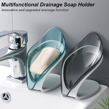 H&W 2Pcs Self Draining Soap Holder,Suction Cup Soap Dish,Shower Soap Bar Holder,Leaf Shape Soap Holder,Soap Dish Dispenser for Shower, Bathroom, Kitchen Sink (Grey + Blue)