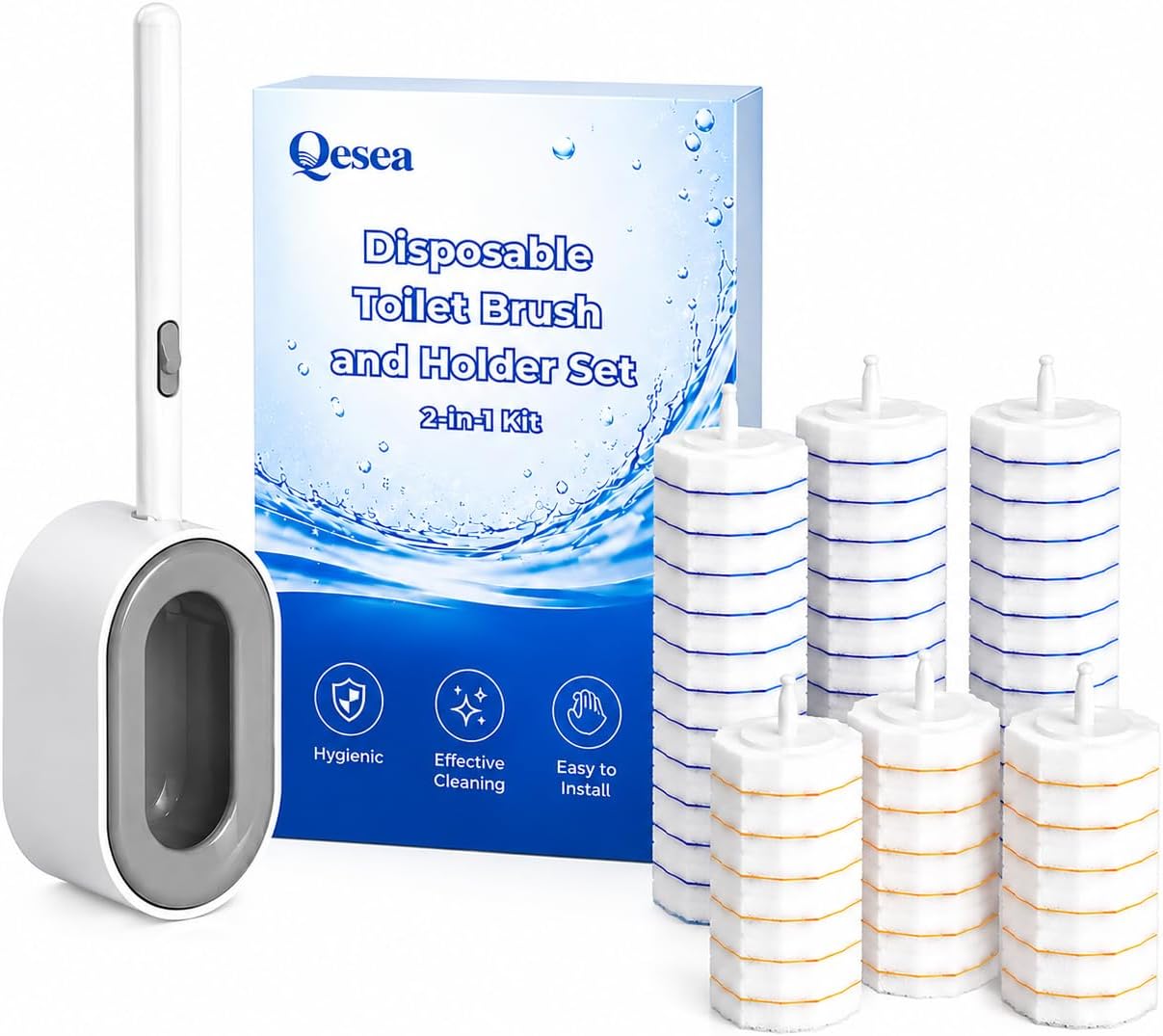 Disposable Toilet Bowl Brush and Holder Set – 40 Refills Included, No-Touch Toilet Wand Cleaning System, Toilet Brush & Holder for Bathroom, Hygienic Toilet Bowl Cleaner Starter Kit