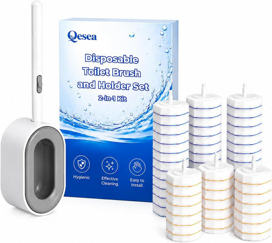 Disposable Toilet Bowl Brush and Holder Set – 40 Refills Included, No-Touch Toilet Wand Cleaning System, Toilet Brush & Holder for Bathroom, Hygienic Toilet Bowl Cleaner Starter Kit