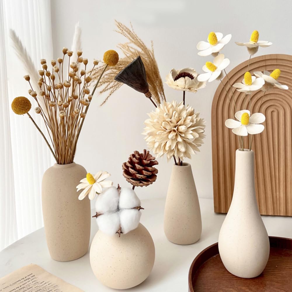 Small Ceramic Vase Set of 4 Mini Pottery Vases for Dried Flowers Decorative Vases for Home Living Room Dining Table Shelves