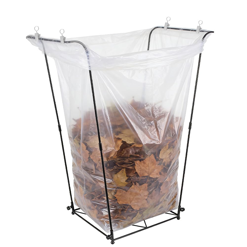 Trash Bag Holder, Garbage Bag Holder, Metal Leaf Bag Holder Stand | Portable Trash Bag Holder for 30-45 Gallon for Lawn, Yard, Camping, Outdoor, S-Shape Base